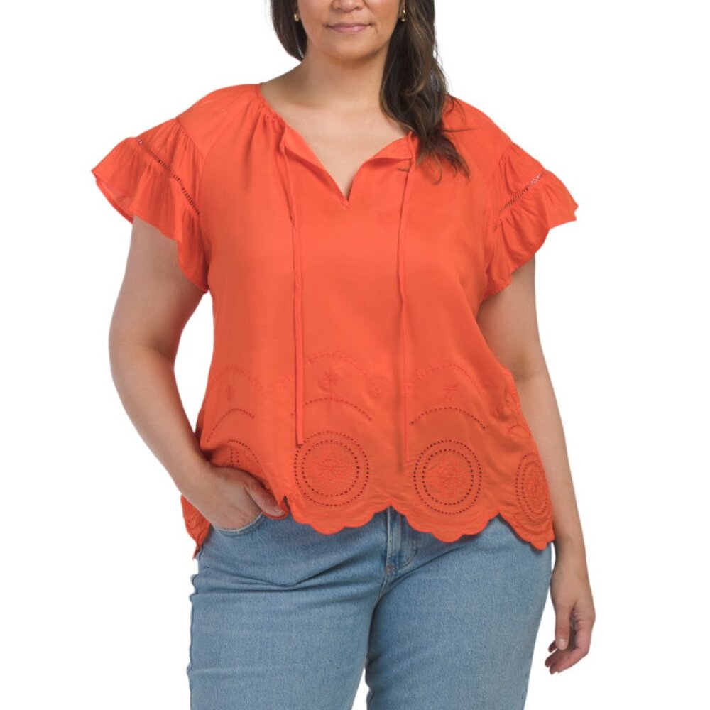 ROSE & OLIVE Red Plus Scalloped Hem Blouse